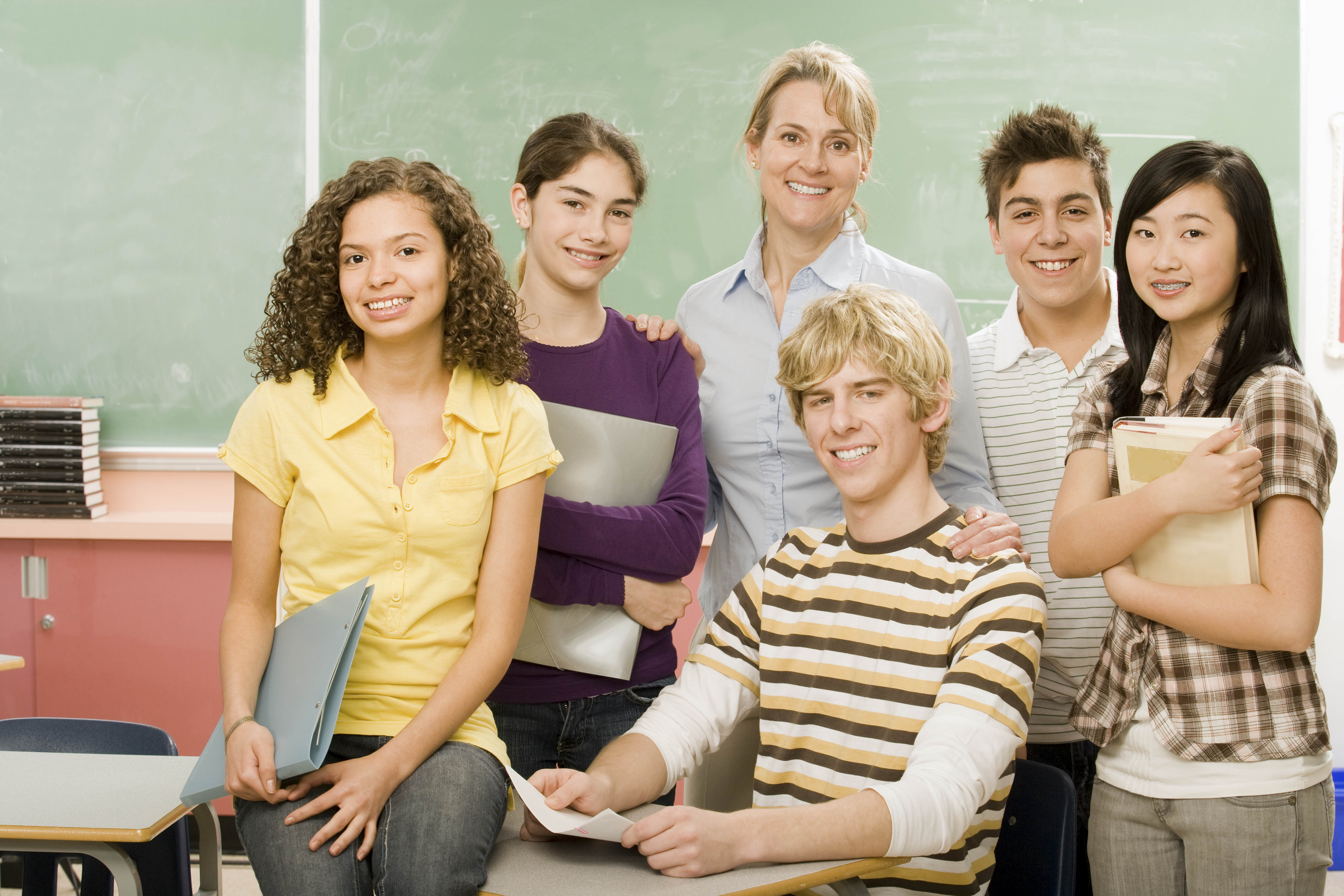 High-school classmates and teacher